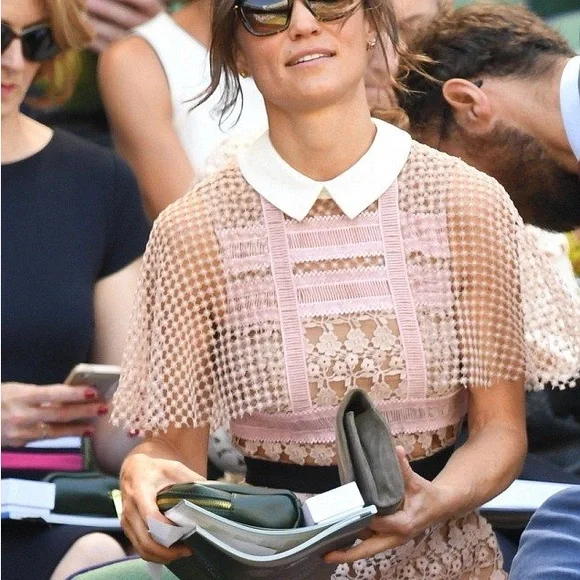 Self-Portrait Blush Pink Crochet Mini Dress (above the knee)with Contrast Collar - Picture 2 of 10